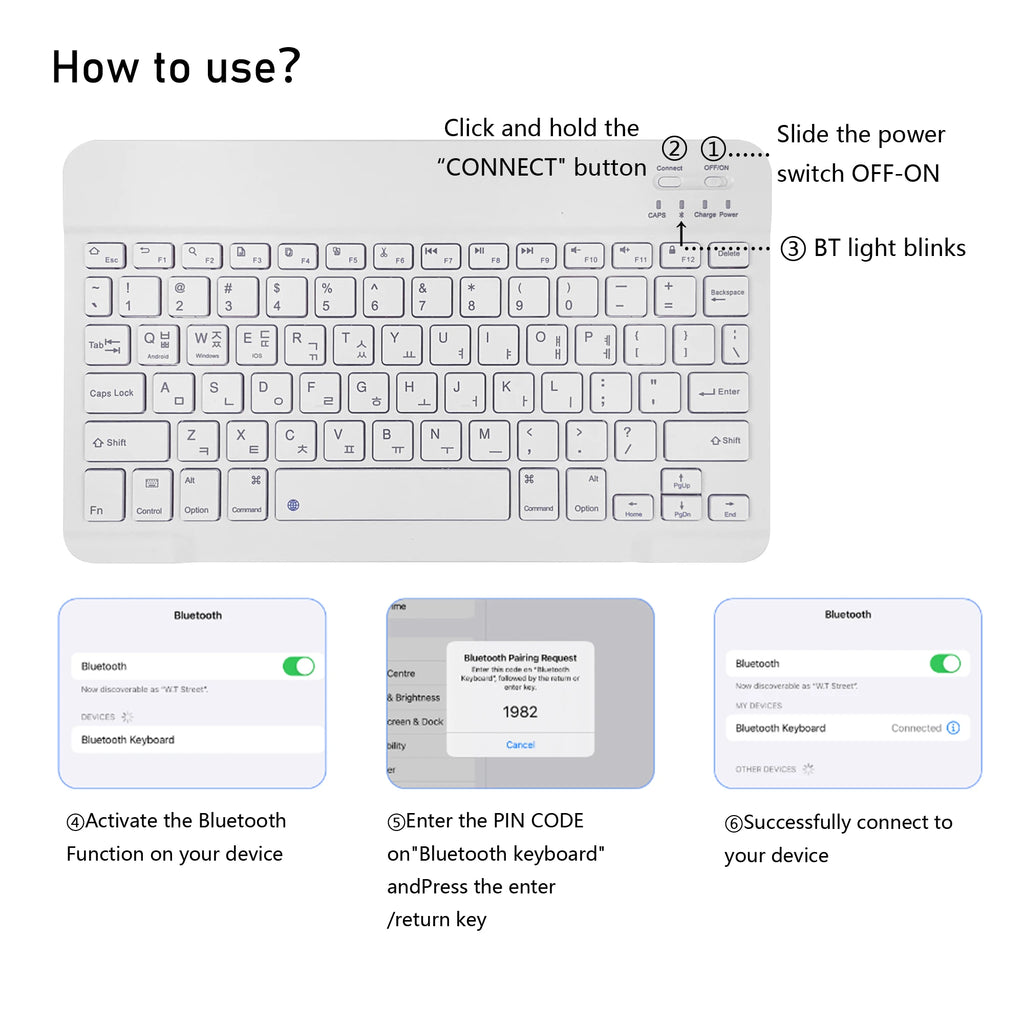 Korean language Ultra-Slim Bluetooth Keyboard Portable Mini Wireless Rechargeable for Apple iPad iPhone Korean