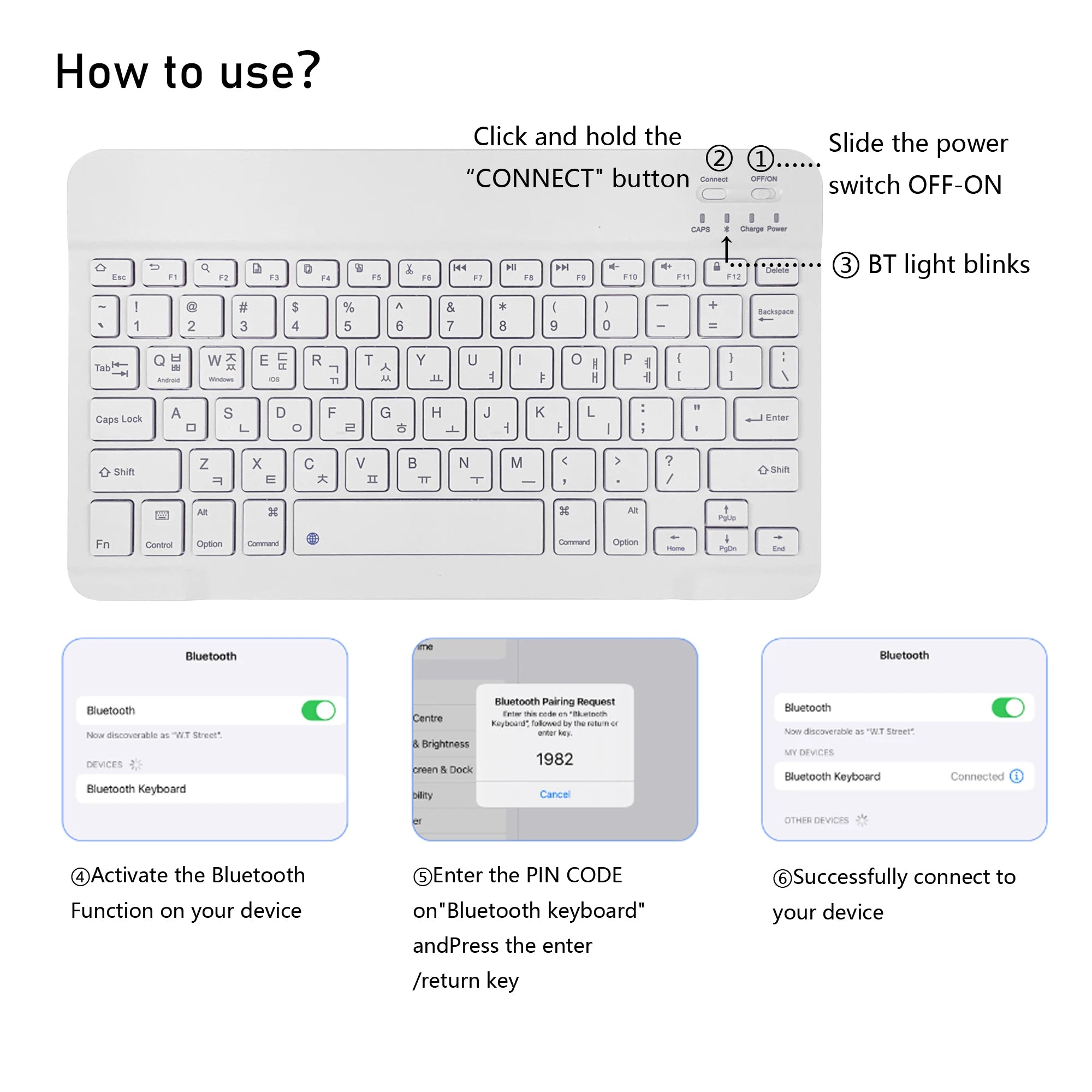 Korean language Ultra-Slim Bluetooth Keyboard Portable Mini Wireless Rechargeable for Apple iPad iPhone Korean