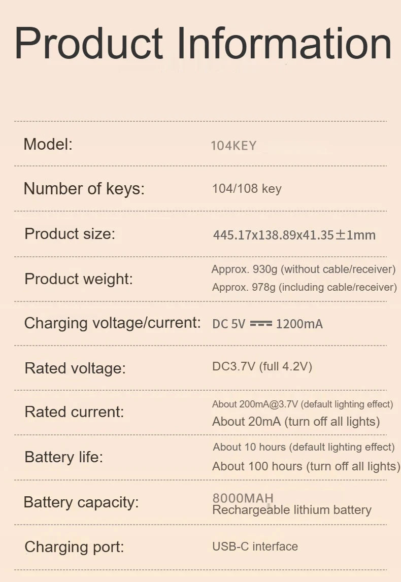 AULA F108 PRO Mechanical Keyboard Custom 100% Layout RGB Backlight Wireless Bluetooth Hifi Switch Gaming Keyboard