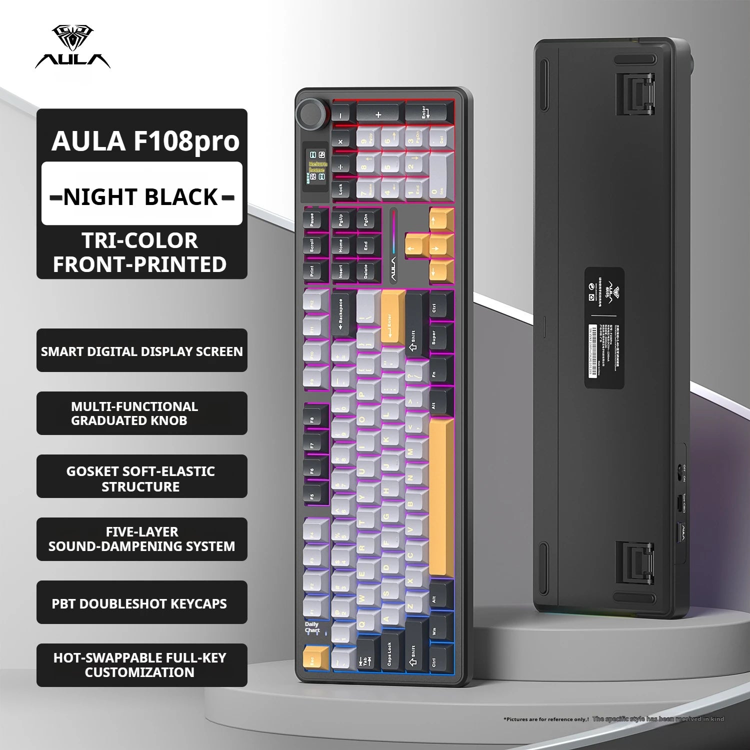 AULA F108 PRO Mechanical Keyboard Custom 100% Layout RGB Backlight Wireless Bluetooth Hifi Switch Gaming Keyboard