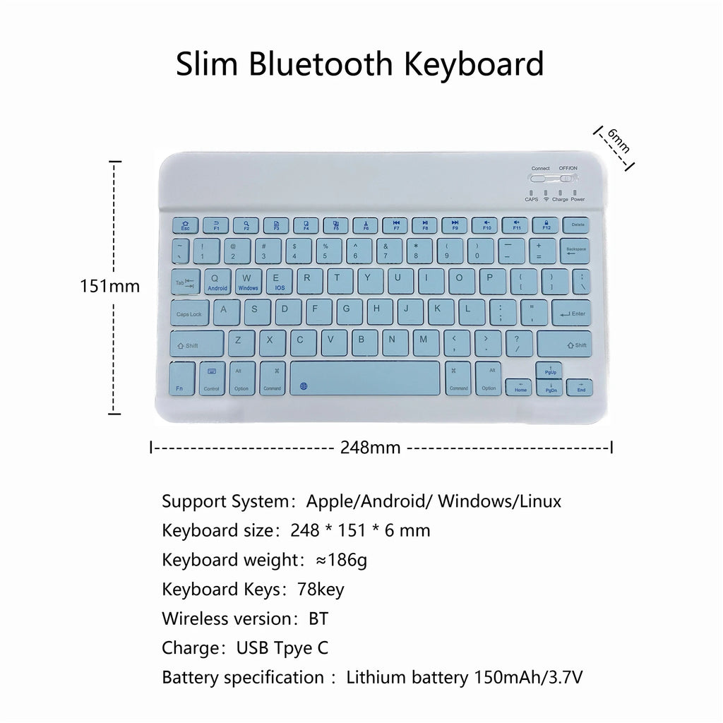 Korean language Ultra-Slim Bluetooth Keyboard Portable Mini Wireless Rechargeable for Apple iPad iPhone Korean