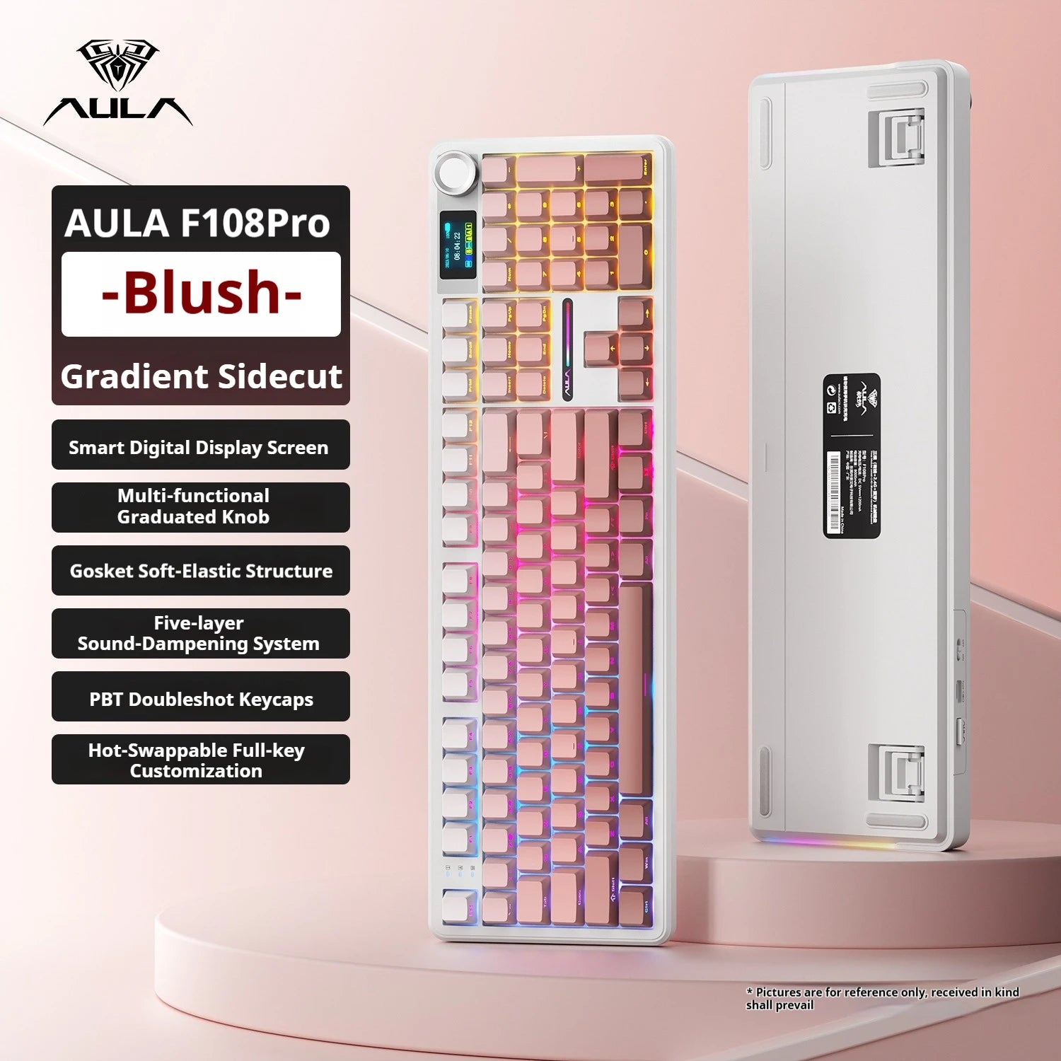 AULA F108 PRO Mechanical Keyboard Custom 100% Layout RGB Backlight Wireless Bluetooth Hifi Switch Gaming Keyboard